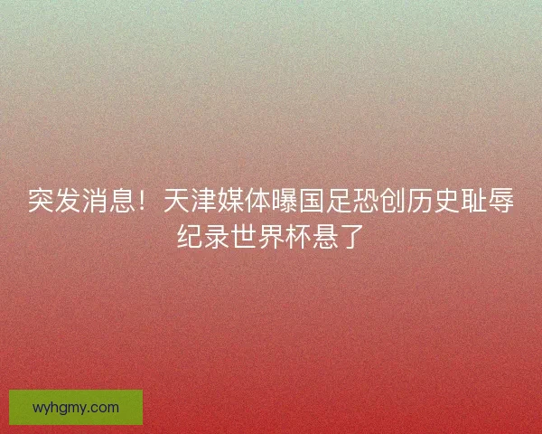 突发消息！天津媒体曝国足恐创历史耻辱纪录世界杯悬了