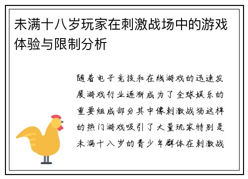 未满十八岁玩家在刺激战场中的游戏体验与限制分析